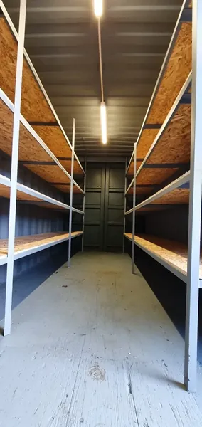20 x 8Ft 9ft 6 high cube Container, With Anti Condensation, Lighting & Shelving.