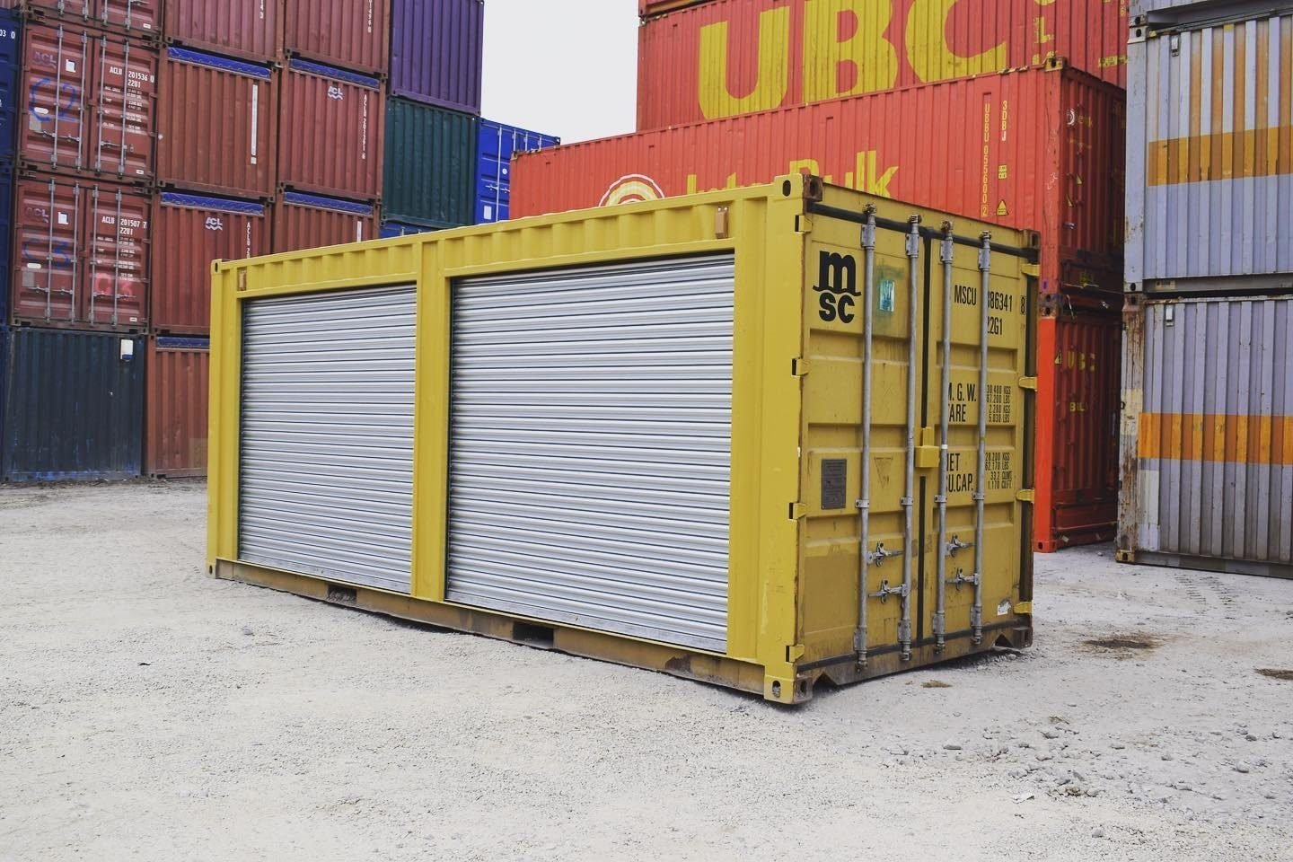 Yellow 20ft Container – Dual Side Roll-Up Doors for sale – Used (Cargo Worthy)